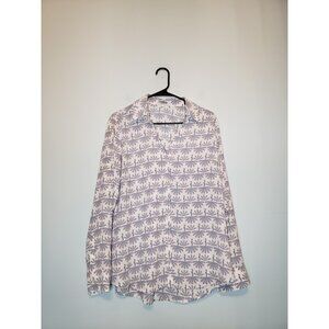 Express Womens L Top Portofino Shirt Slim Fit Peacock Pastel Office Roll Tab